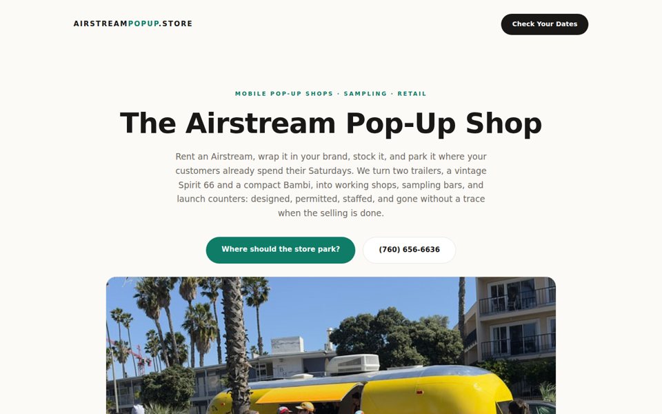 The airstreampopup.store home page