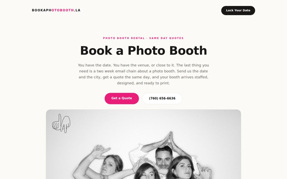 The bookaphotobooth.la home page