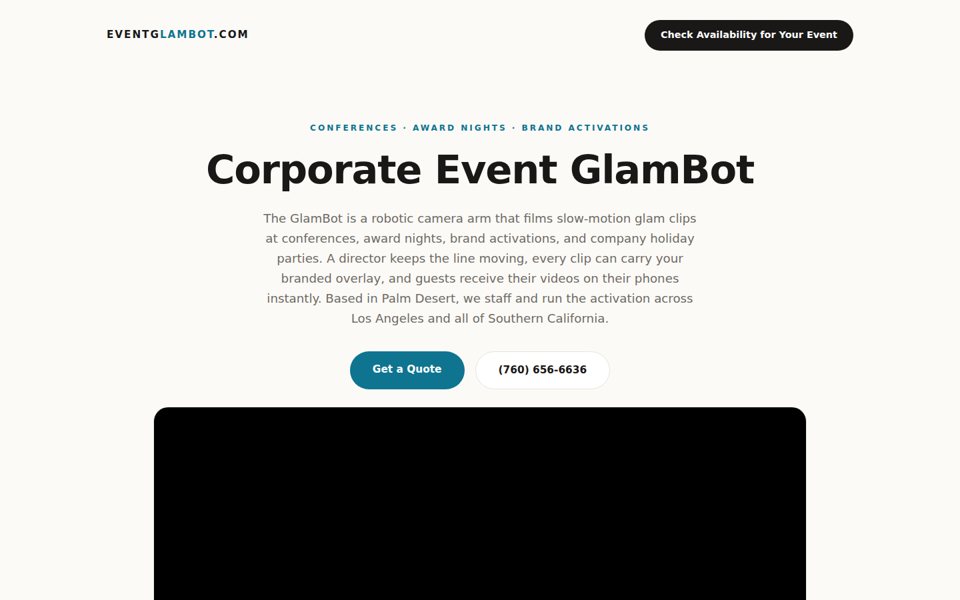 The eventglambot.com home page