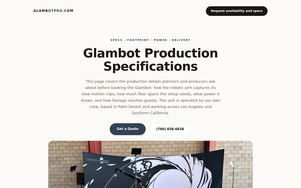 The glambotpro.com home page