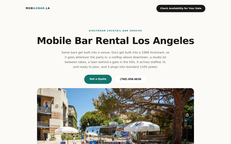 The mobilebar.la home page