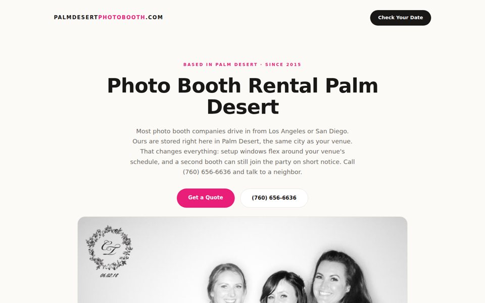 The palmdesertphotobooth.com home page