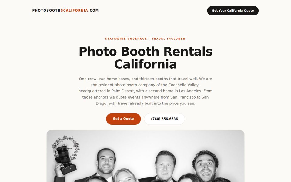 The photoboothscalifornia.com home page