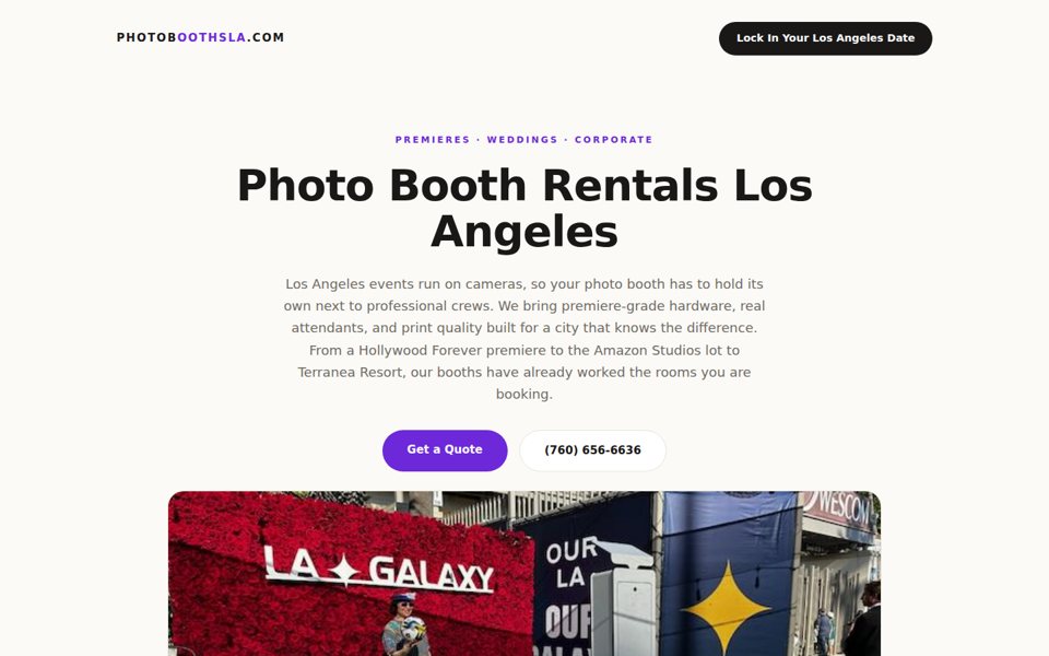 The photoboothsla.com home page
