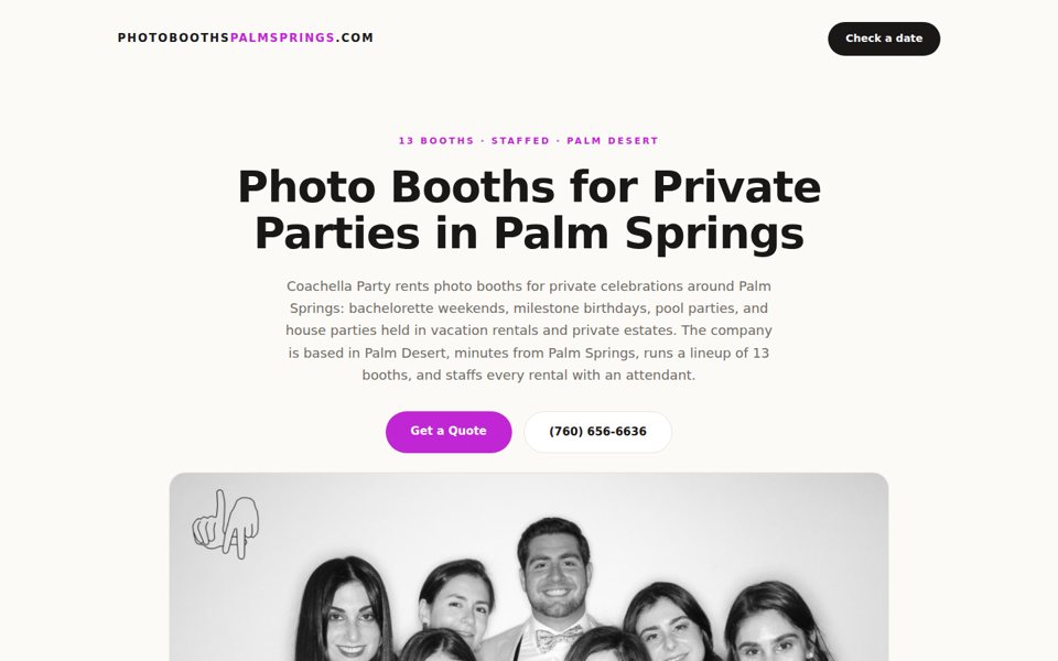 The photoboothspalmsprings.com home page
