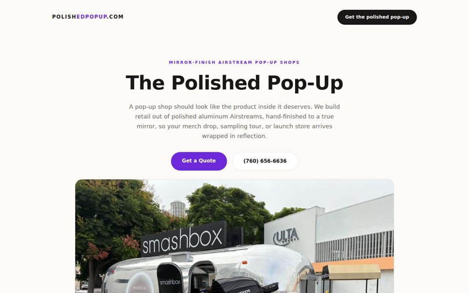The polishedpopup.com home page