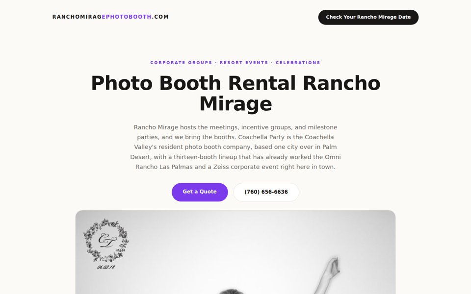The ranchomiragephotobooth.com home page