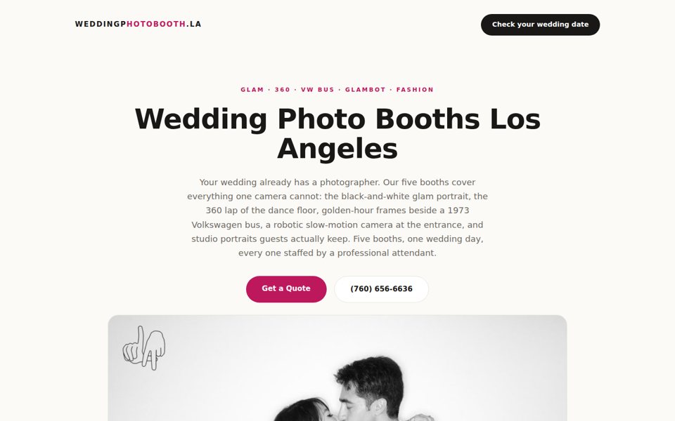 The weddingphotobooth.la home page