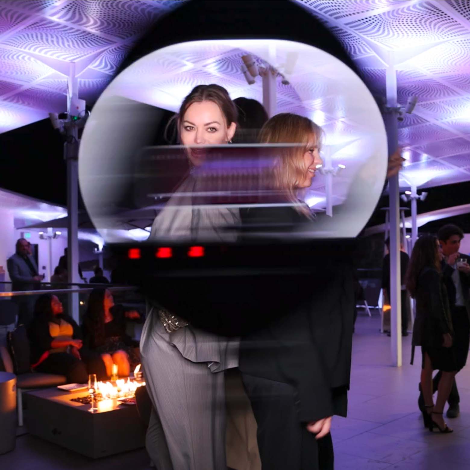 A Coachella Party 360 photo booth photographed through the camera ring at Spring Space, Beverly Hills