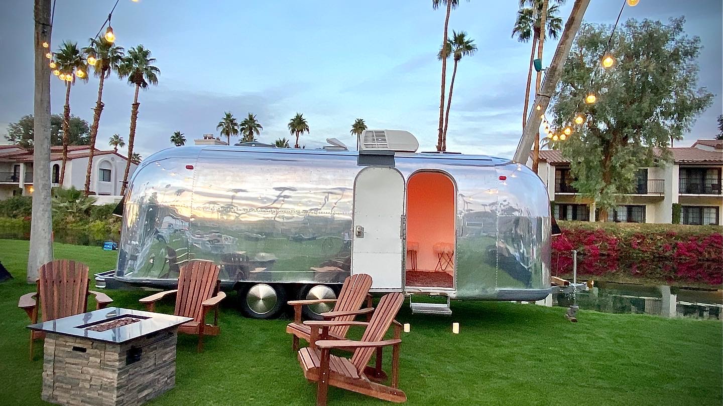 Golden hour Airstream lounge