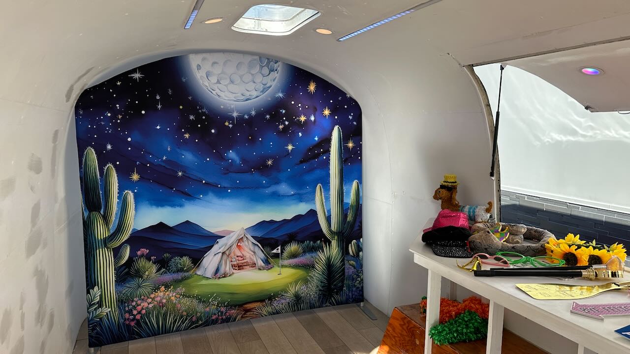 Golf ball moon mural