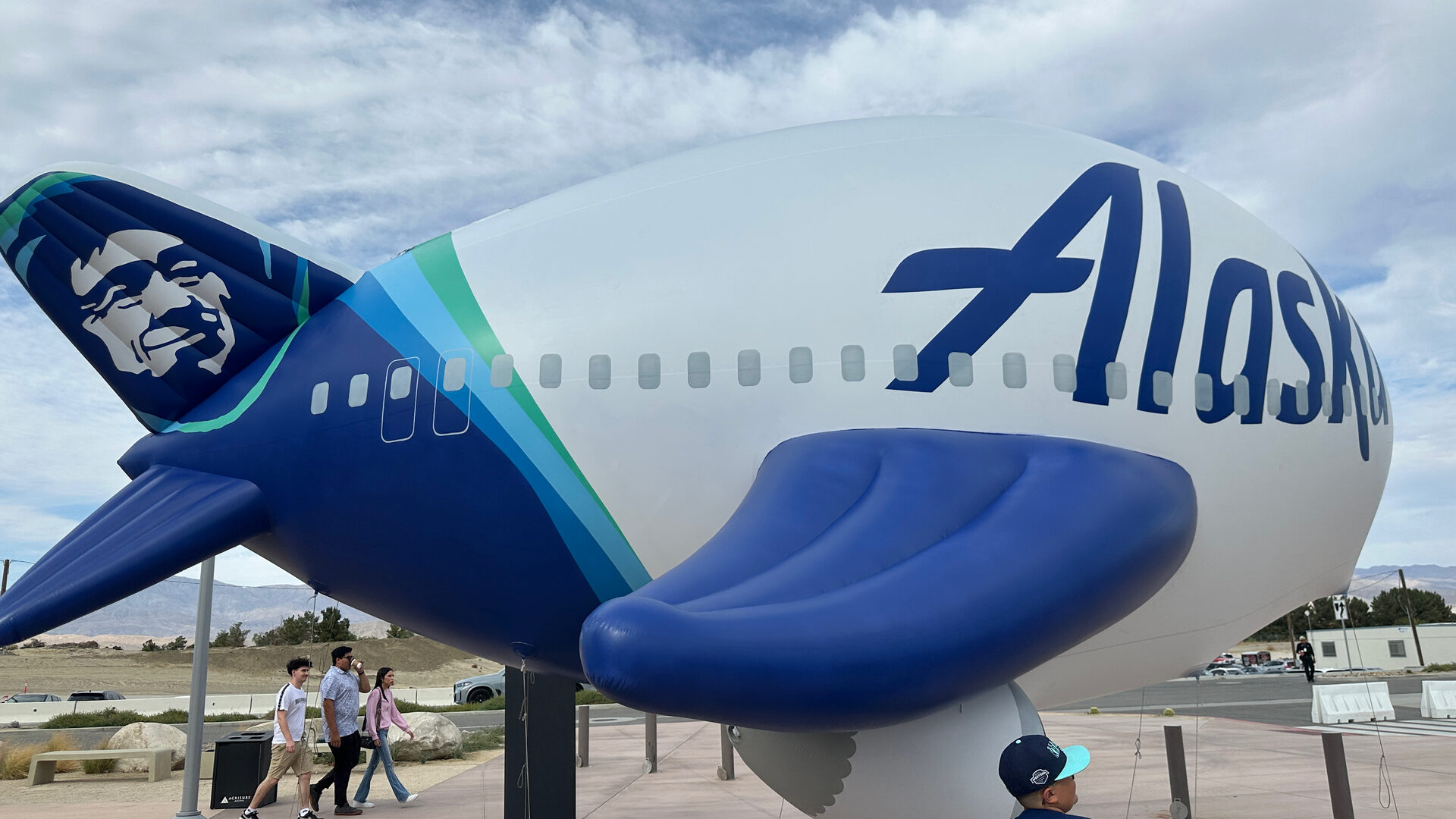 Large Alaska Airlines plane installation with tail livery