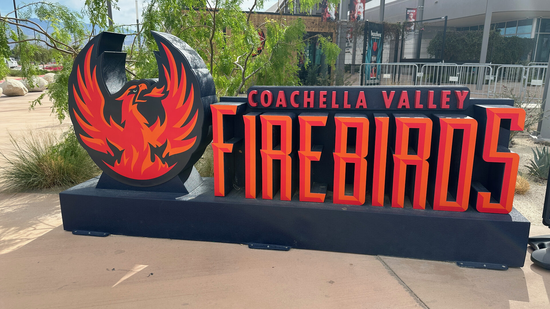 Coachella Valley Firebirds logo signage on the concourse