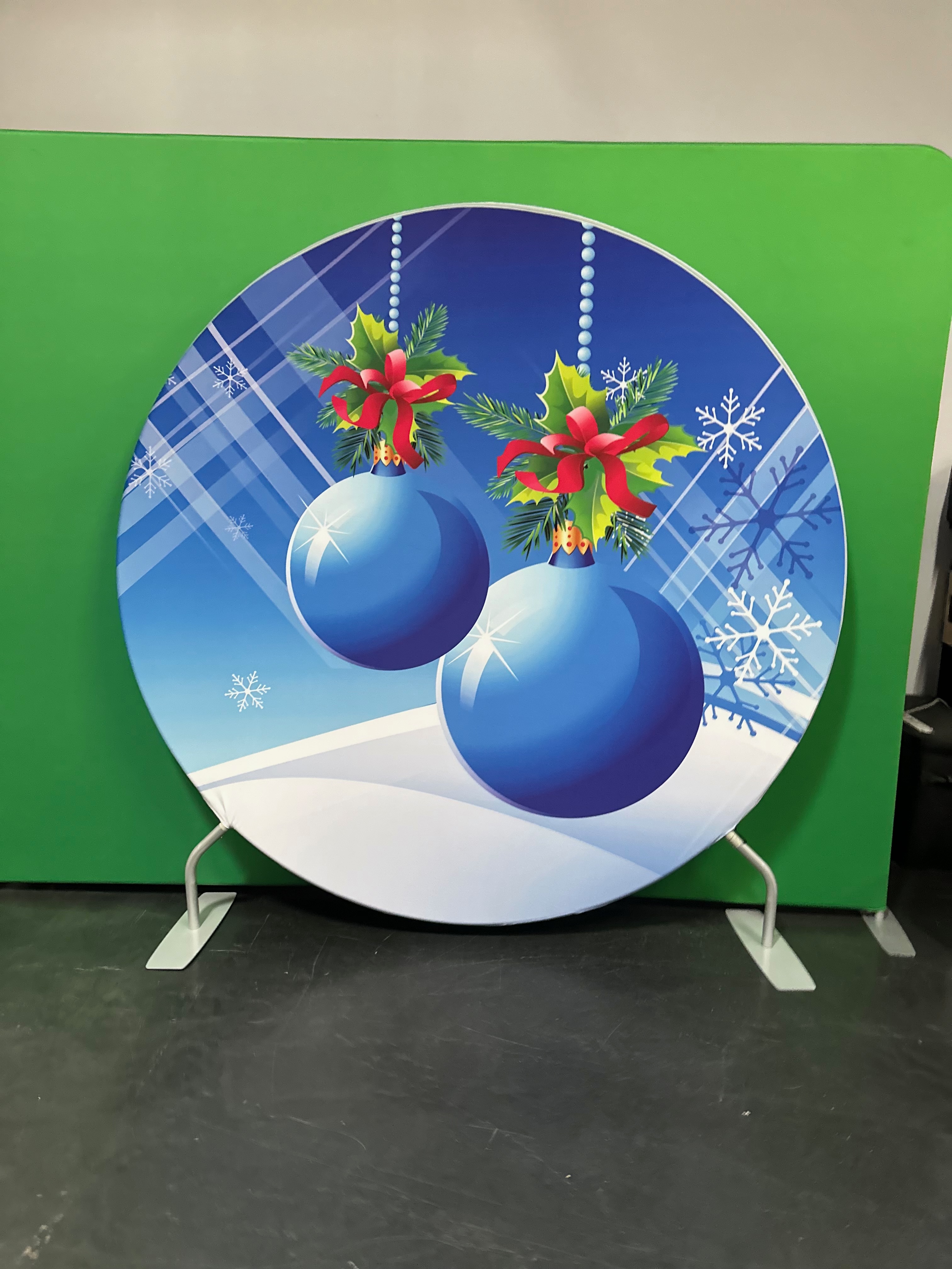 Blue ornaments holiday circle backdrop