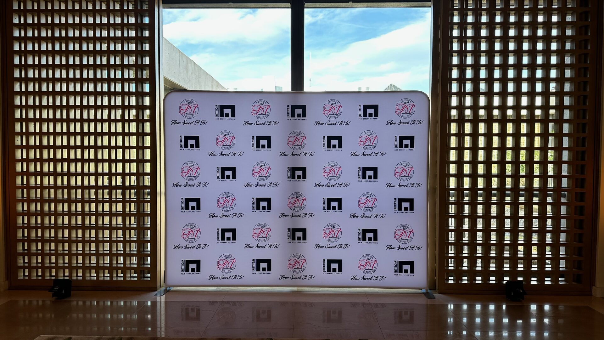 A custom printed step-and-repeat backdrop built for the Muses Gala at the McCallum Theatre, Palm Desert