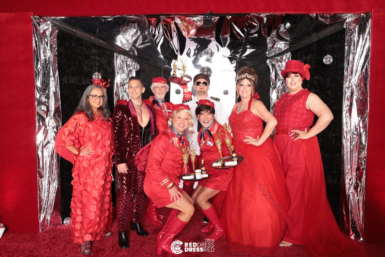 Red dress red group glam