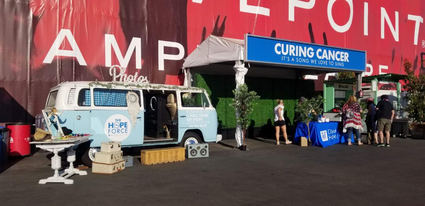 The Coachella Party VW photo bus branded for City of Hope at FivePoint Amphitheatre in Irvine