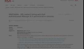 
							         000034094 - URL redirect failing with RSA Authe... | RSA Link								  
							    