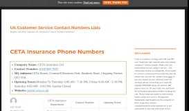 
							         0160 864 7647 - CETA Insurance Customer Service Contact Number								  
							    