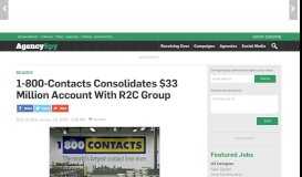 
							         1-800-Contacts Consolidates $33 Million Account With R2C ...								  
							    