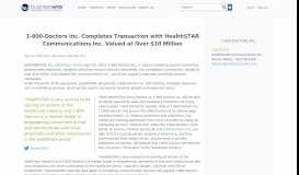 
							         1-800-Doctors Inc. Completes Transaction with HealthSTAR ...								  
							    