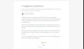 
							         1. Logging In to Alchemy | Alchemy Help Center								  
							    