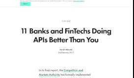 
							         11 Banks and FinTechs Doing APIs Better Than You • Blog • 11:FS								  
							    