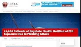 
							         12,000 Patients of Baystate Health Notified of PHI Exposure Due to ...								  
							    