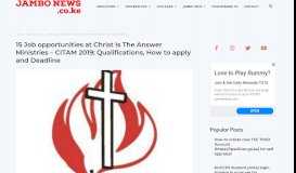 
							         15 Job opportunities at Christ Is The Answer Ministries – CITAM 2019 ...								  
							    