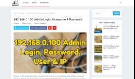 
							         192.168.0.100 Admin Login, Username & Password - Router ...								  
							    