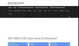 
							         192.168.0.102 Username & Password - routerlogin.net login								  
							    