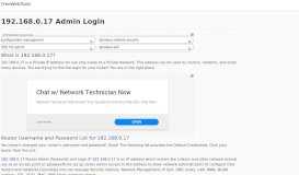 
							         192.168.0.17 Admin Login, Password and IP Address Details								  
							    