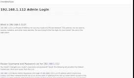
							         192.168.1.112 Admin Login, Password and IP Address Details								  
							    