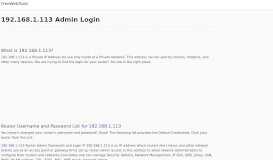 
							         192.168.1.113 Admin Login, Password and IP Address Details								  
							    