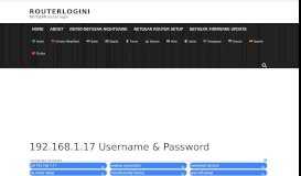 
							         192.168.1.17 Username & Password - routerlogin.net login								  
							    