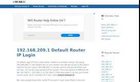
							         192.168.209.1 Default Router IP Login - 192.168.1.1								  
							    