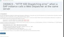
							         1928423 - “HTTP 500 Dispatching error” when a SAP instance calls a ...								  
							    