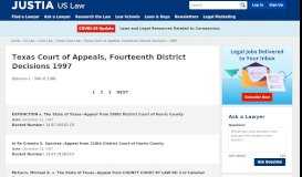 
							         1997 :: Texas Court of Appeals, Fourteenth District Decisions :: Texas ...								  
							    