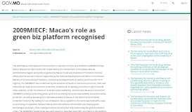 
							         2009MIECF: Macao's role as green biz platform recognised – Macao ...								  
							    