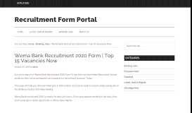 
							         2018 Wema Bank recruitment requirements - Recruitment Form Portal								  
							    