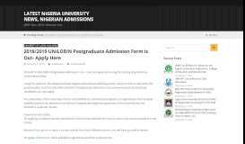 
							         2018/2019 UNILORIN Postgraduate Admission Form is Out- Apply Here								  
							    