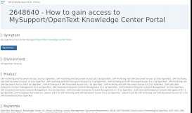
							         2648640 - How to gain access to OpenText Knowledge Center Portal ...								  
							    