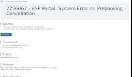 
							         2756067 - BSP Portal: System Error on Prebooking Cancellation | SAP ...								  
							    