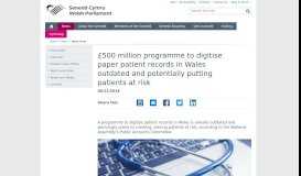 
							         £500 million programme to digitise paper patient records in Wales ...								  
							    