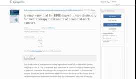 
							         A simple method for EPID-based in vivo dosimetry for radiotherapy ...								  
							    