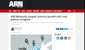 
							         A10 Networks targets channel growth with new partner program - ARN								  
							    
