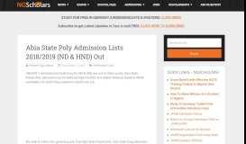 
							         Abia State Poly Admission Lists 2018/2019 (ND & HND) Out ...								  
							    