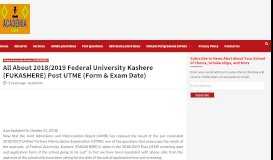 
							         About 2018/2019 Federal University Kashere (FUKASHERE) Post UTME								  
							    