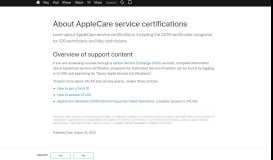 
							         About AppleCare service certifications - Apple Support								  
							    