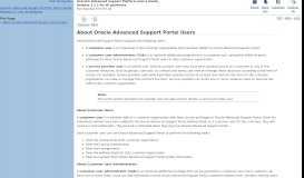 
							         About Oracle Advanced Support Portal Users - Oracle Docs								  
							    